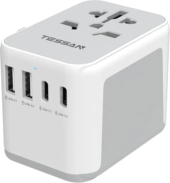 TESSAN Universal Travel Adapter Worldwide - 2 x USB C, 2 x USB A Ports, Universal Plug Adaptor UK to World, International Travel Adapter for Multi Countries EU, USA, UK, Australia, Thailand