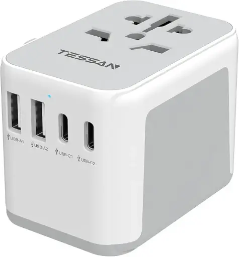 [6621130] TESSAN Universal Travel Adapter Worldwide - 2 x USB C, 2 x USB A Ports, Universal Plug Adaptor UK to World, International Travel Adapter for Multi Countries EU, USA, UK, Australia, Thailand